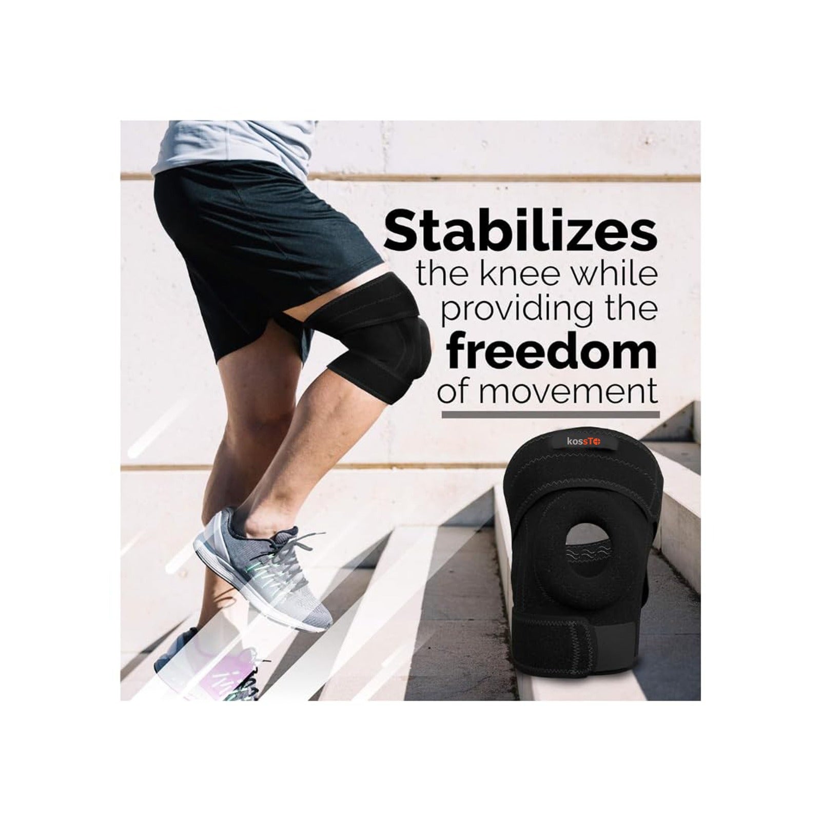Kossto Open Patella Knee Brace with Adjustable Bi-Directional Straps