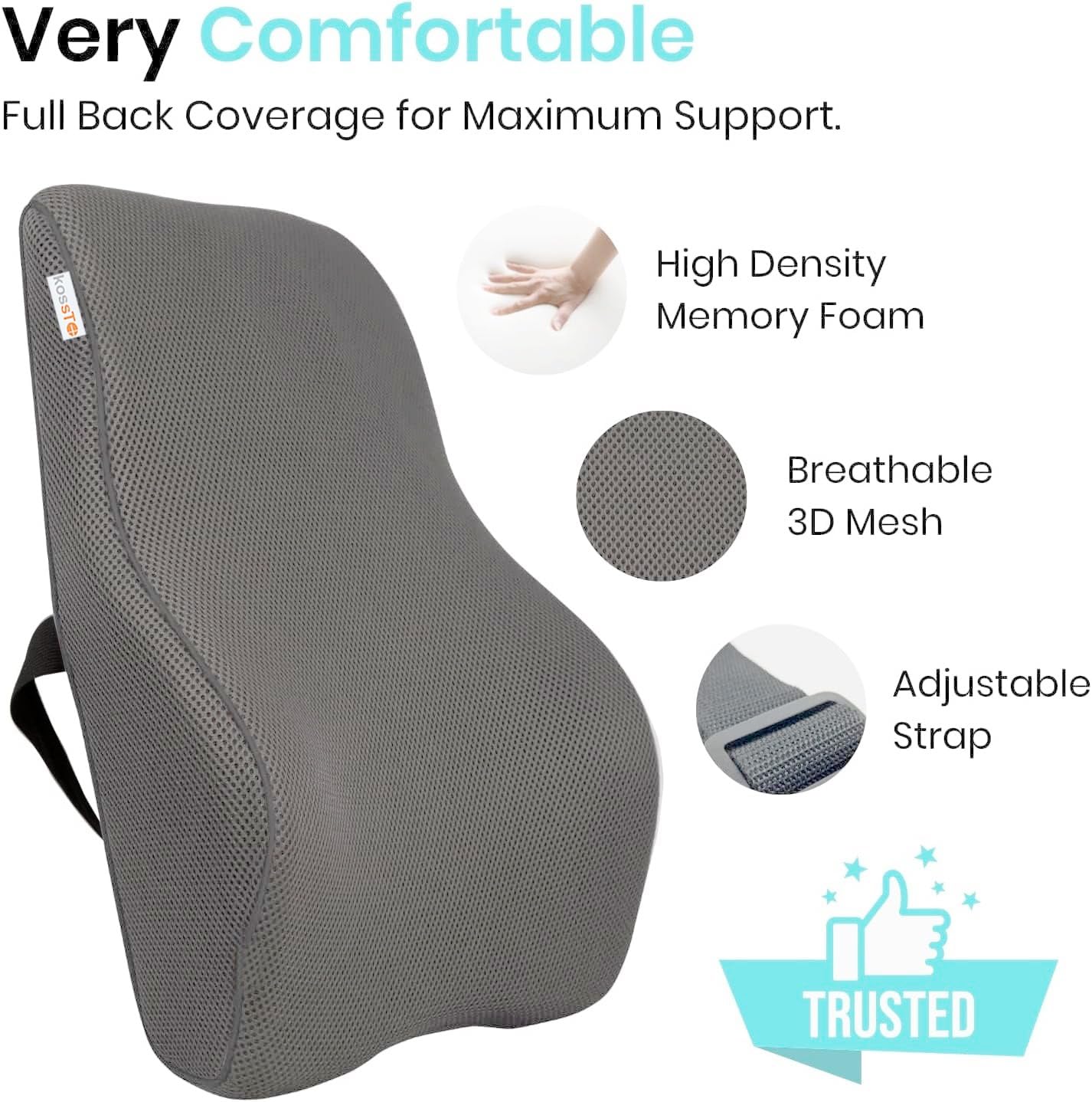 kossto Back Support for Office Chair – Orthopedic Lumbar Back Rest for Back Pain Relief