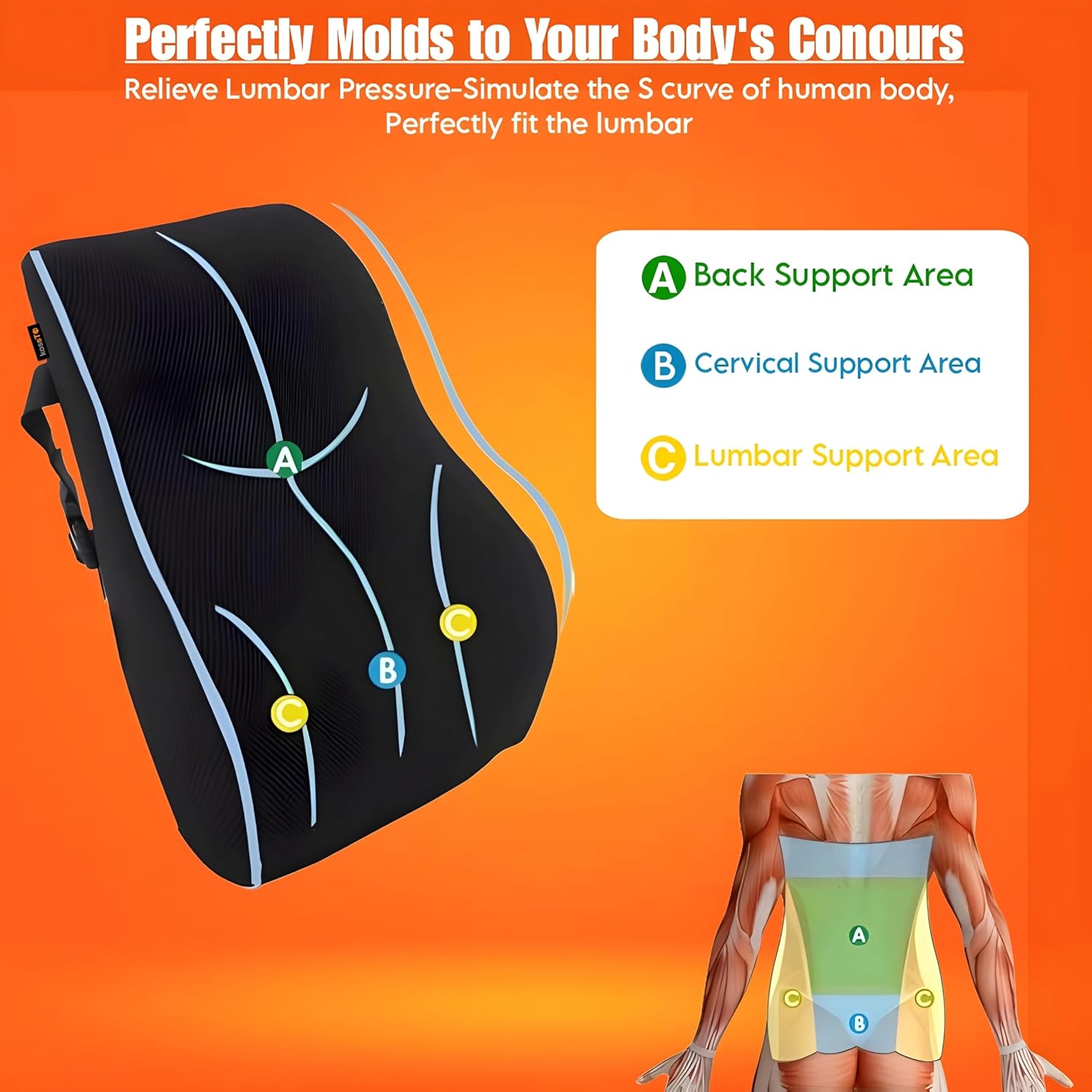 kossto Back Support for Office Chair – Orthopedic Lumbar Back Rest for Back Pain Relief