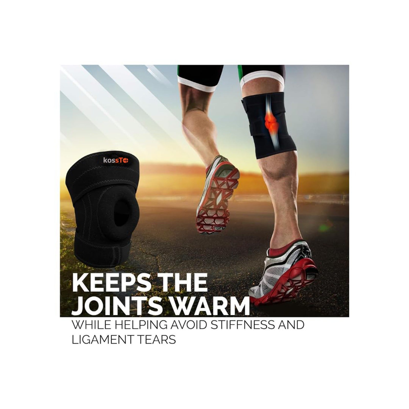 Kossto Open Patella Knee Brace with Adjustable Bi-Directional Straps