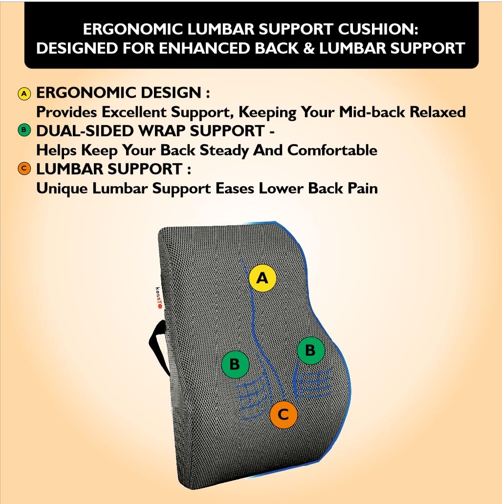 kossto Back Support for Office Chair – Orthopedic Lumbar Back Rest for Back Pain Relief