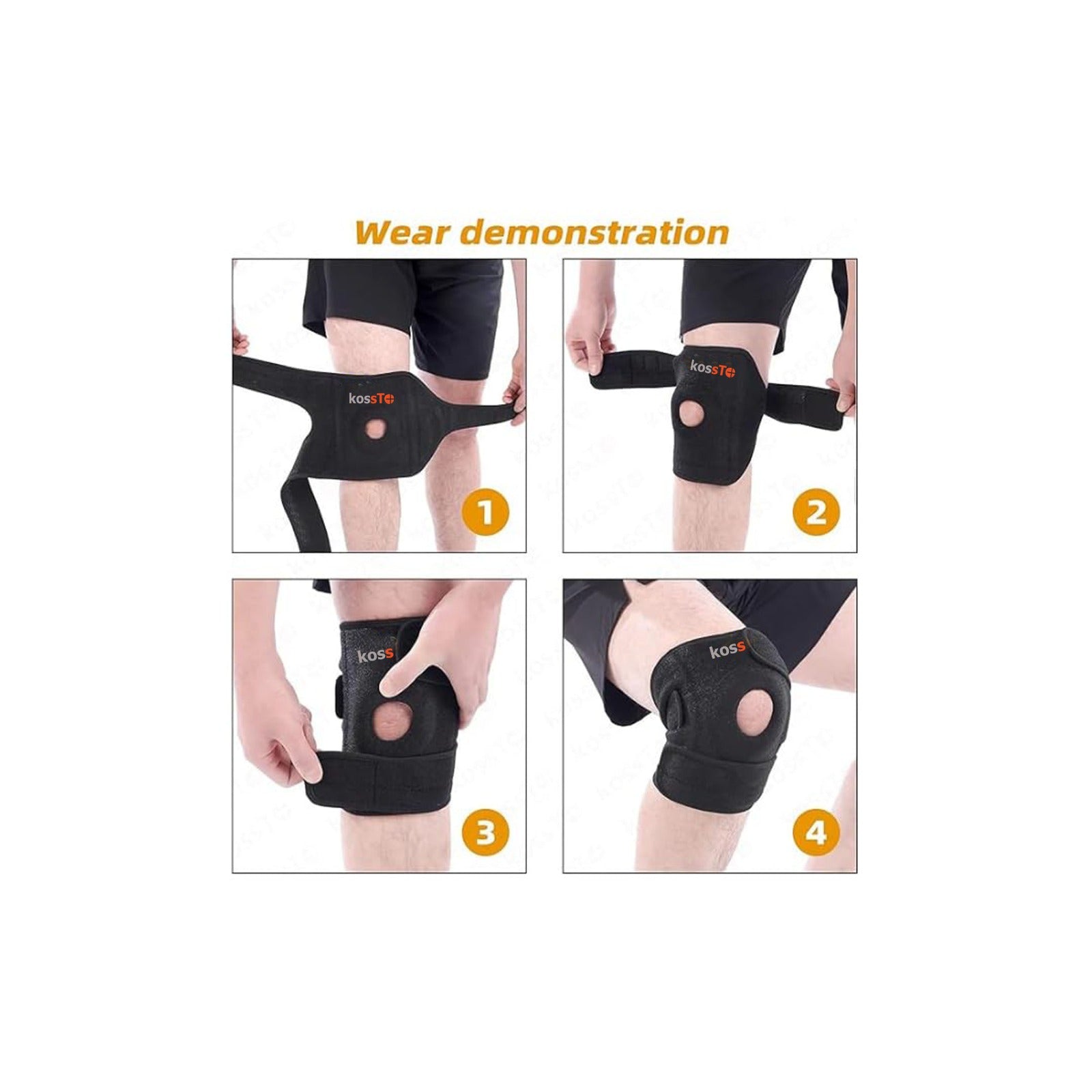 Kossto Open Patella Knee Brace with Adjustable Bi-Directional Straps