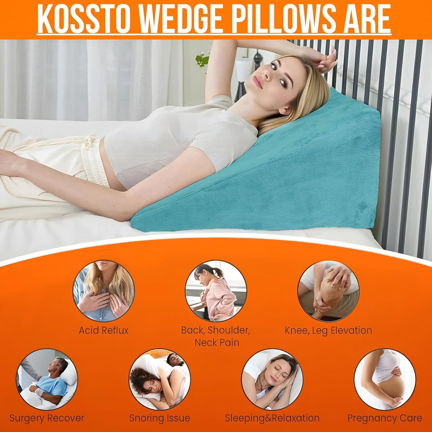 kossto Wedge Cushion | Wedge Pillow Memory Foam for Back Support