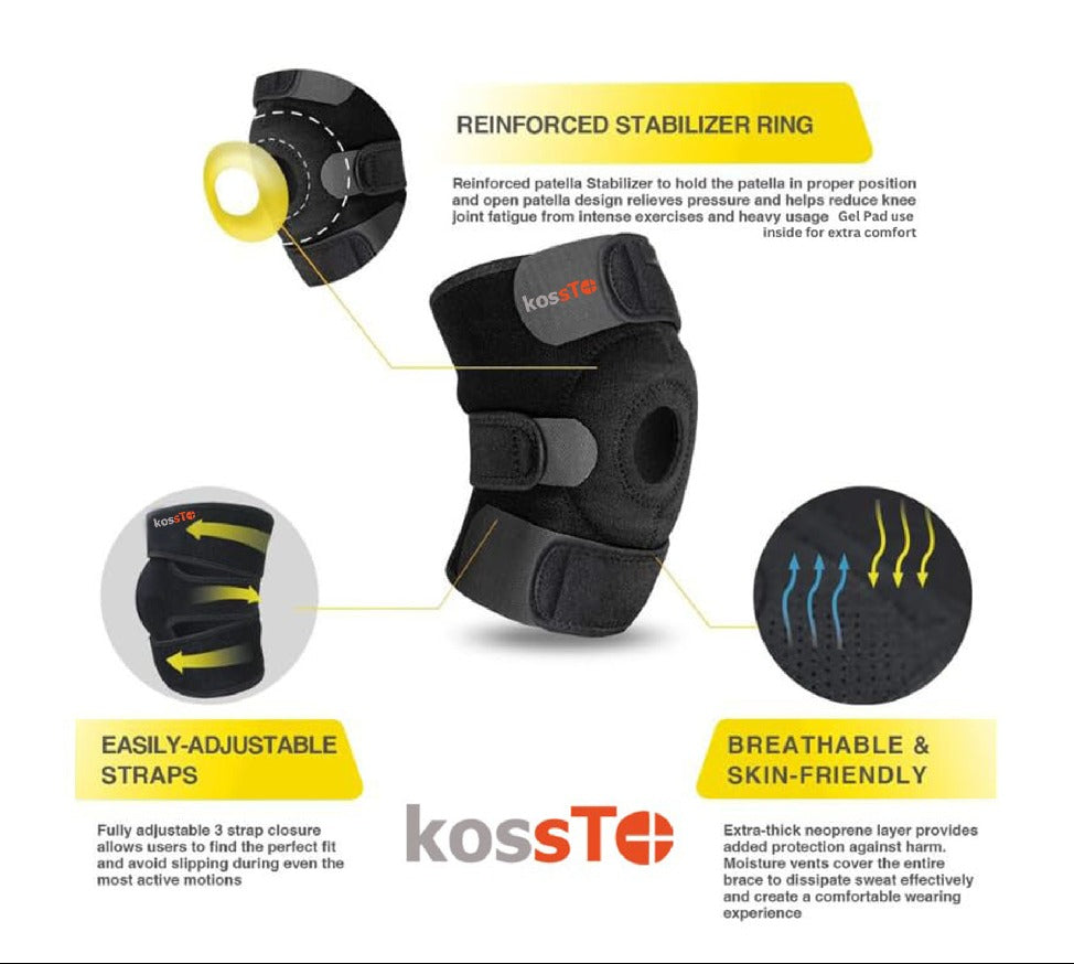 Kossto Open Patella Knee Brace with Adjustable Bi-Directional Straps